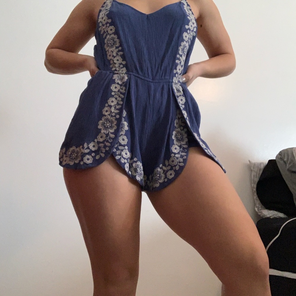 Blue, floral romper